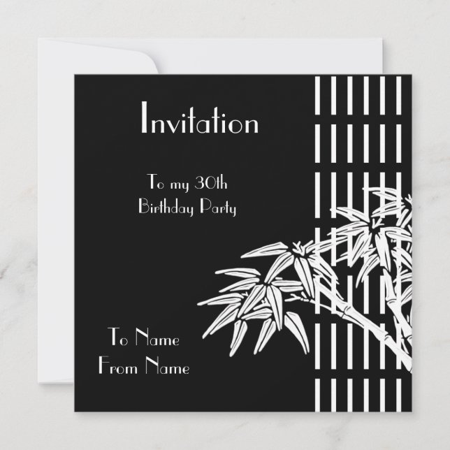 Invitation Bambou Noir Blanc Asiatique (Devant)