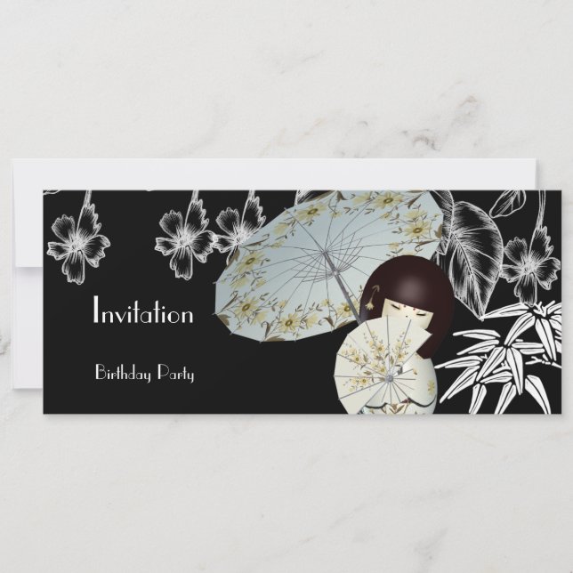 Invitation Bambou Rouge Noir Blanc Asiatique (Devant)