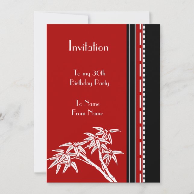 Invitation Bambou Rouge Noir Blanc Asiatique (Devant)
