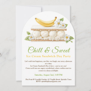 Invitation Banana Crème de glace Sandwich Day Aquarelle