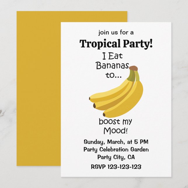 Invitation Banana Fruit Boost My Mood Funny Tropical Party (Devant / Derrière)
