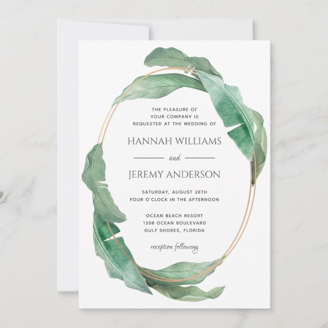 Invitation Banane tropicale Feuille Mariage de verdure botani (Devant)