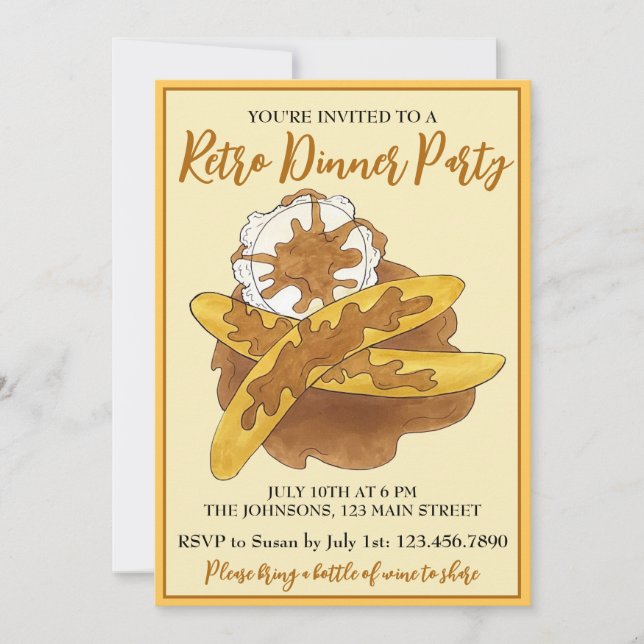 Invitation Bananes Foster Retro Diner Party Dessert Nourritur (Devant)