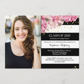 Invitation Bande blanche noire, graduation de la photo floral