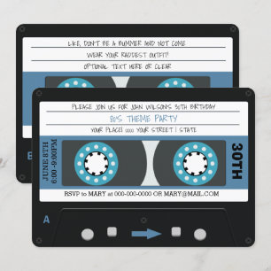 Invitation Bande Bleue Cassette Retro 80s Anniversaire