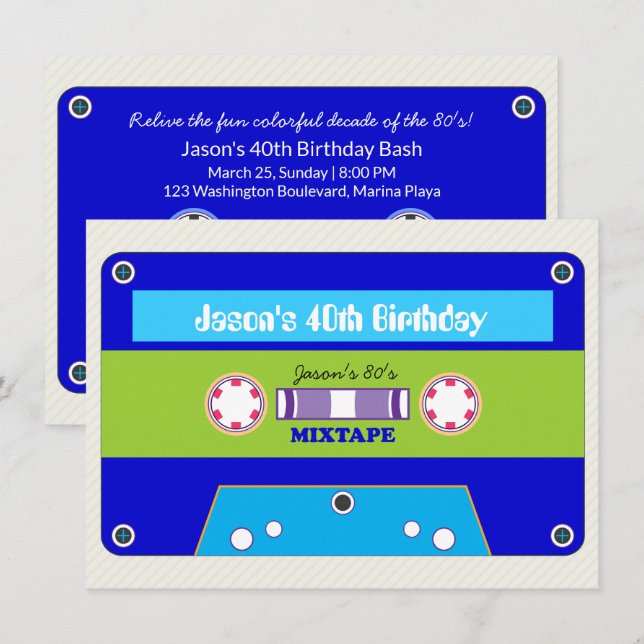 Invitation Bande-cassette de fête d'anniversaire des années 8 (Devant / Derrière)