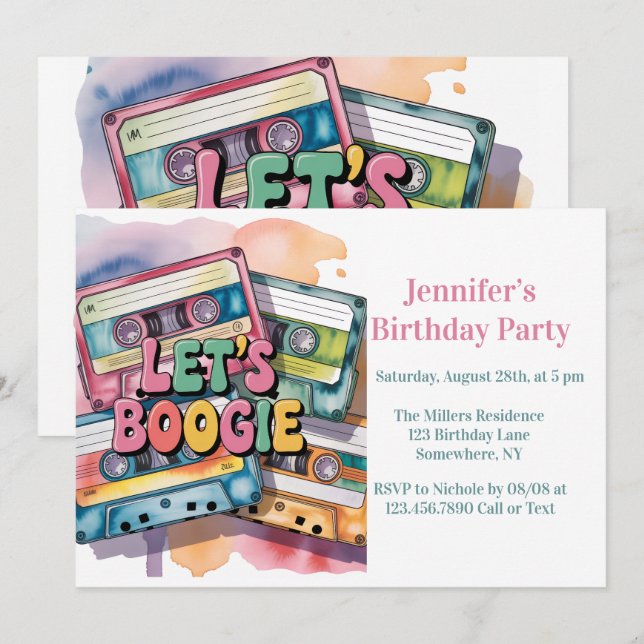 Invitation Bande Cassette Rétro Faisons la Boogie Fête d'Anni (Devant / Derrière)