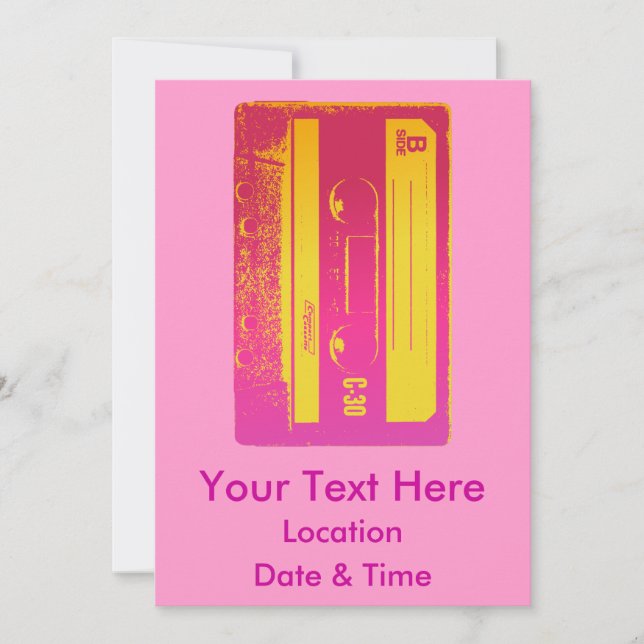 Invitation Bande Cassette Rétro Rose et Jaune (Devant)