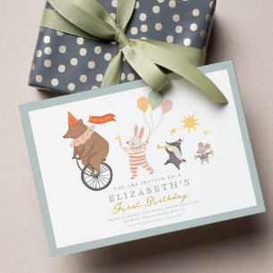 Invitation Bande d'animaux mignons Premier anniversaire