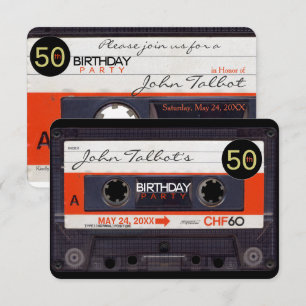 Invitation Bande de cassette rétro S 50e anniversaire fêtes I