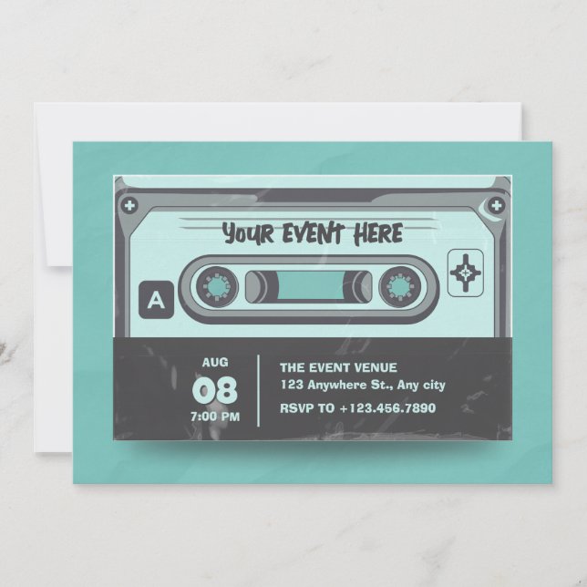 Invitation Bande de cassette vintage vert noir (Devant)