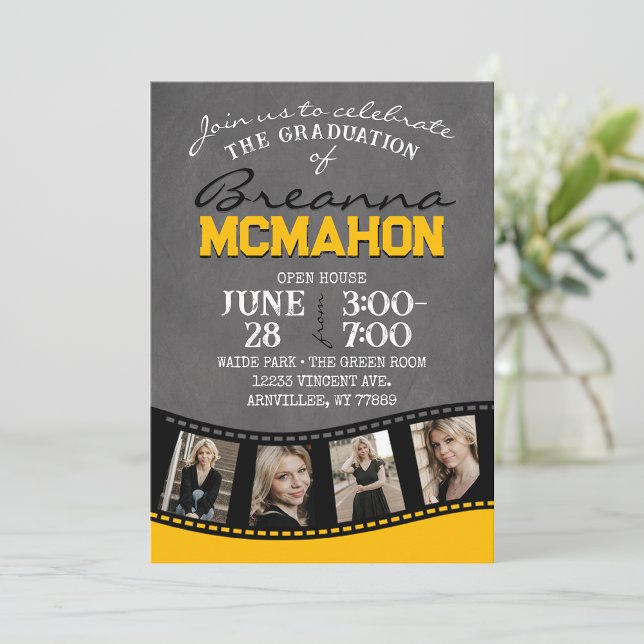 Invitation Bande de film Gold & Black Chalkboard (Créateur téléchargé)