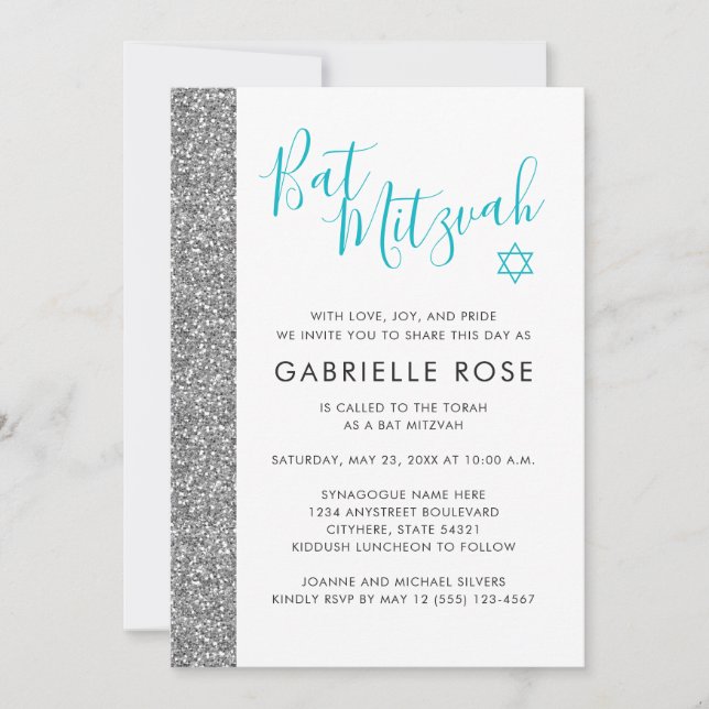 Invitation Bande de Parties scintillant bat mitzvah moderne e (Devant)