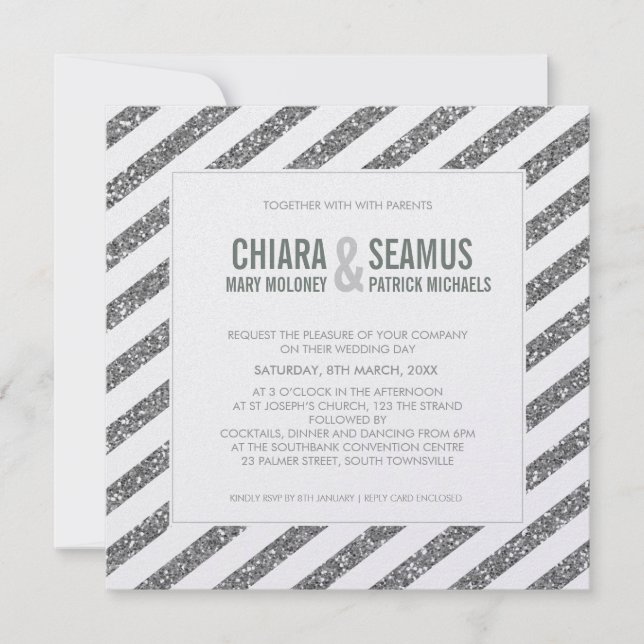 Invitation Bande de parties scintillant MODERNE argent (Devant)