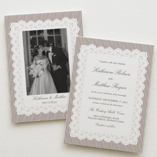 Invitation Bande de photo vintage marron rayée Mariage en den
