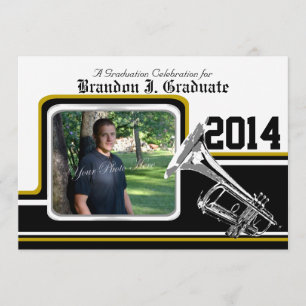 Invitation Bande de Varsity Trumpet Graduation Photo Gold