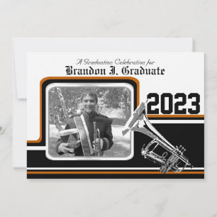 Invitation Bande de Varsity Trumpet Graduation Photo Orange