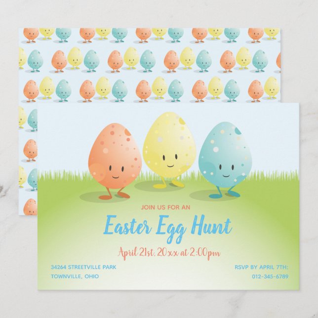 Invitation Bande dessinée horizontale de pâques de chasse (Devant / Derrière)