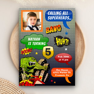 Invitation Bande dessinée Photo Superhero fête d'anniversaire