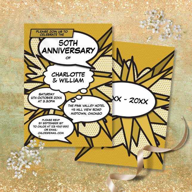 Invitation Bande dessinée Pop pour les 50 ans de mariage (50th Golden Wedding Anniversary Comic Book Pop Invitation)