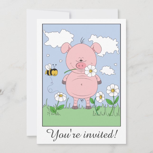 Invitation Bande dessinée rose gaie de porc (Devant)