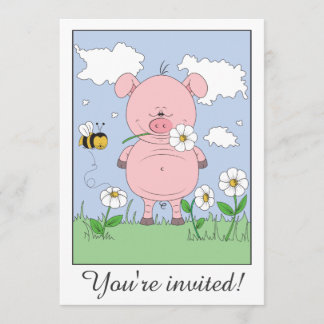 Invitation Bande dessinée rose gaie de porc
