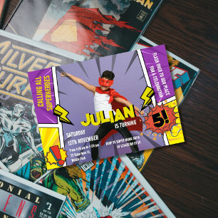 Invitation Bande dessinée Superhero 5th Boys Anniversaire