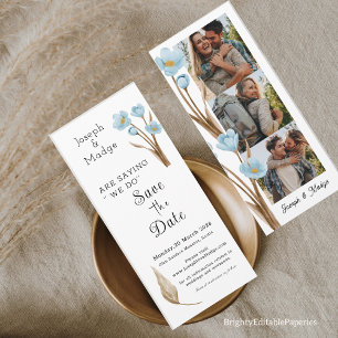 Invitation Bande photo vintage de fleurs bleues Enregistrer l