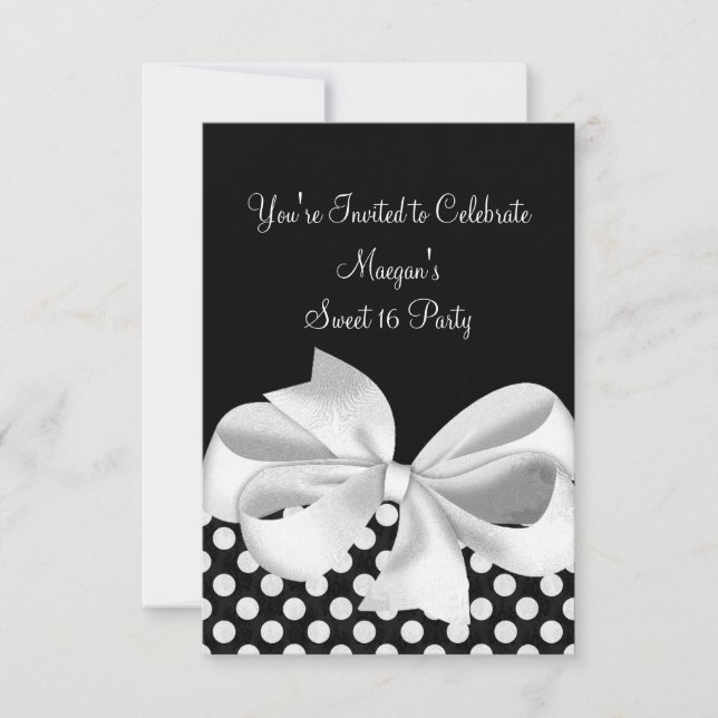 Invitation Bande-ruban noire blanche Polka Dot Sweet 16 Invit (Devant)