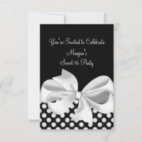 Bande-ruban noire blanche Polka Dot Sweet 16 Invit
