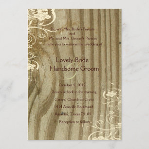 Invitation Banded Wood Shabby Lace Gold Tint Wedding Invitati