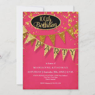 Invitation Banderole en or pour n'importe quelle année Confet