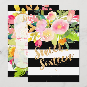 Invitation Bandes B+W, doux 16, Fleur de printemps aquarelle