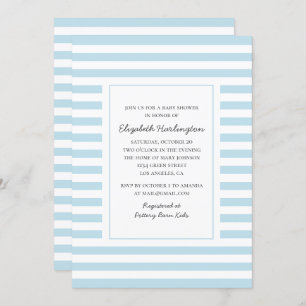 Invitation Bandes bleues. Baby shower garçon rayé moderne