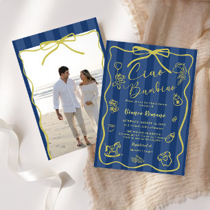 Invitation Bandes bleues italien Ciao Baby Shower Photo