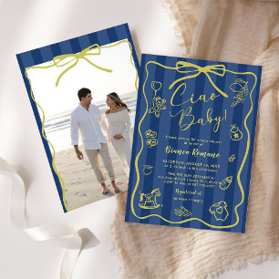 Invitation Bandes bleues italien Ciao Baby Shower Photo