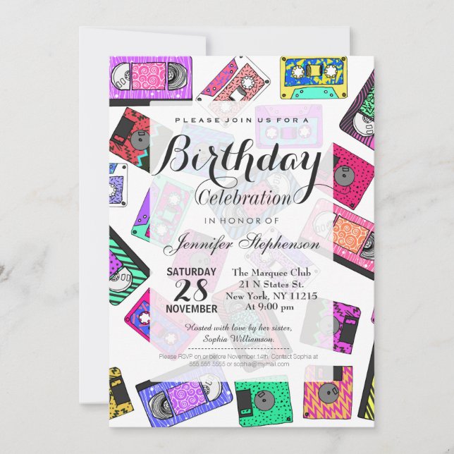 Invitation Bandes de cassettes à motifs néon des années 80 (Devant)