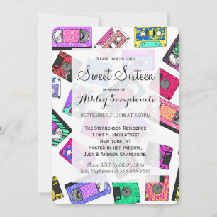 Invitation Bandes de cassettes à motifs néon des années 80