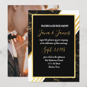 Invitation Bandes de marbre d'or typographie noir