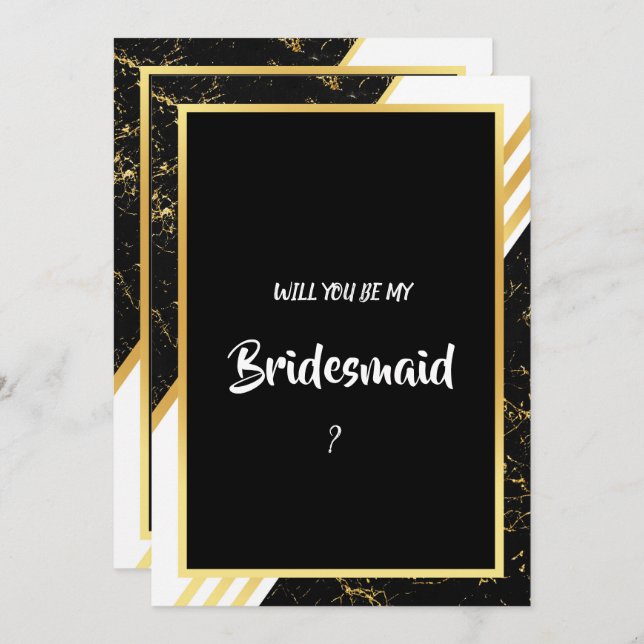 Invitation Bandes de marbre d'or typographie noir Bridesmaid (Devant / Derrière)