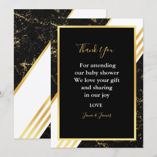 Invitation Bandes de marbre d'or typographie noir merci