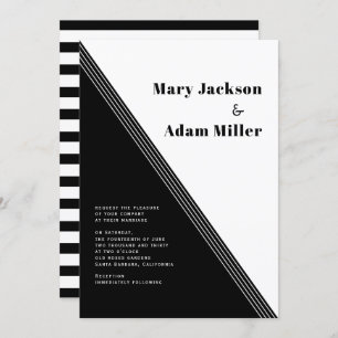Invitation Bandes diagonales, triangles noir blanc mariage