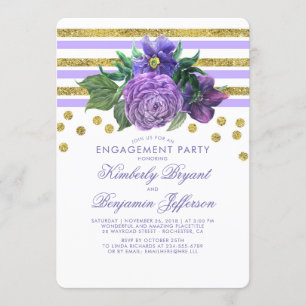 Invitation Bandes d'or et Fleurs violettes