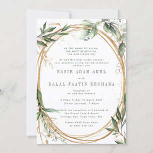 Invitation Bandes d'or Eucalyptus Élégant Mariage Nikkah