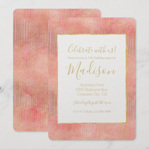Invitation Bandes d'or rose rose