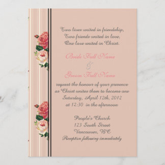 Invitation Bandes florales roses chrétiennes, religieuses