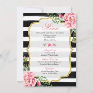 Invitation Bandes florales roses Menu déjeuner Fête des mar
