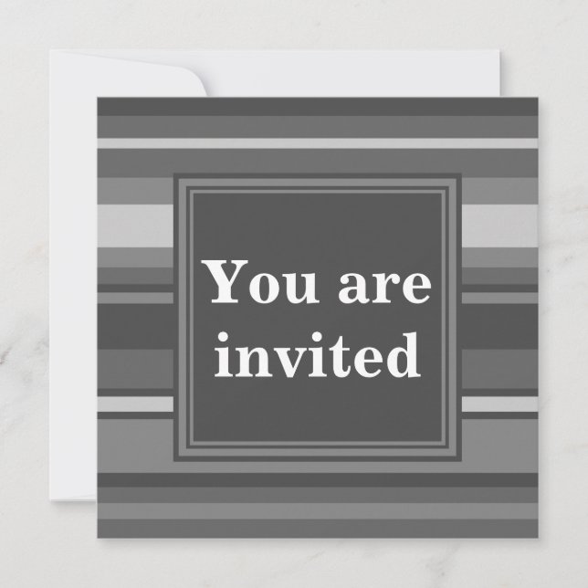 Invitation Bandes gris monogramme (Devant)
