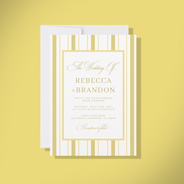 Invitation Bandes Jaunes Élégant Code QR RSVP Mariage d'Été (Créateur téléchargé)