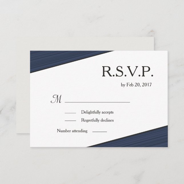 Invitation Bandes minimales gris blanc bleu marine rsvp (Devant / Derrière)